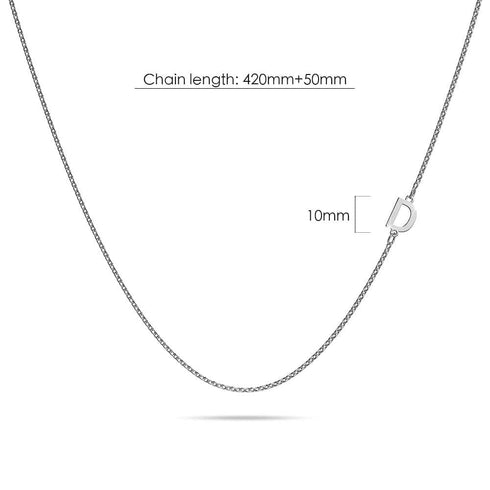 Bold Alphabet Letter Initial Charm Necklace in White Gold Tone